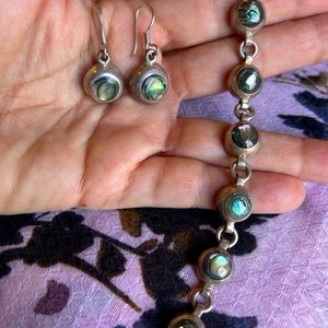 **SOLD** sterling silver & abalone shell bracelet & earrings.  EUC
